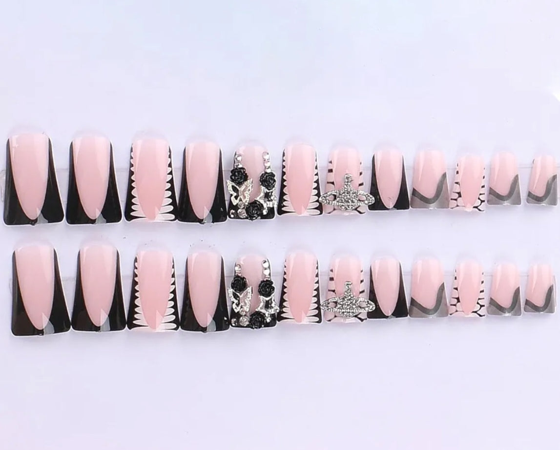 Trendy 3D Bling Rhinestones Press-On Nails Duck Shape Fake Artificial Nails 24 Pcs-Free Shipping