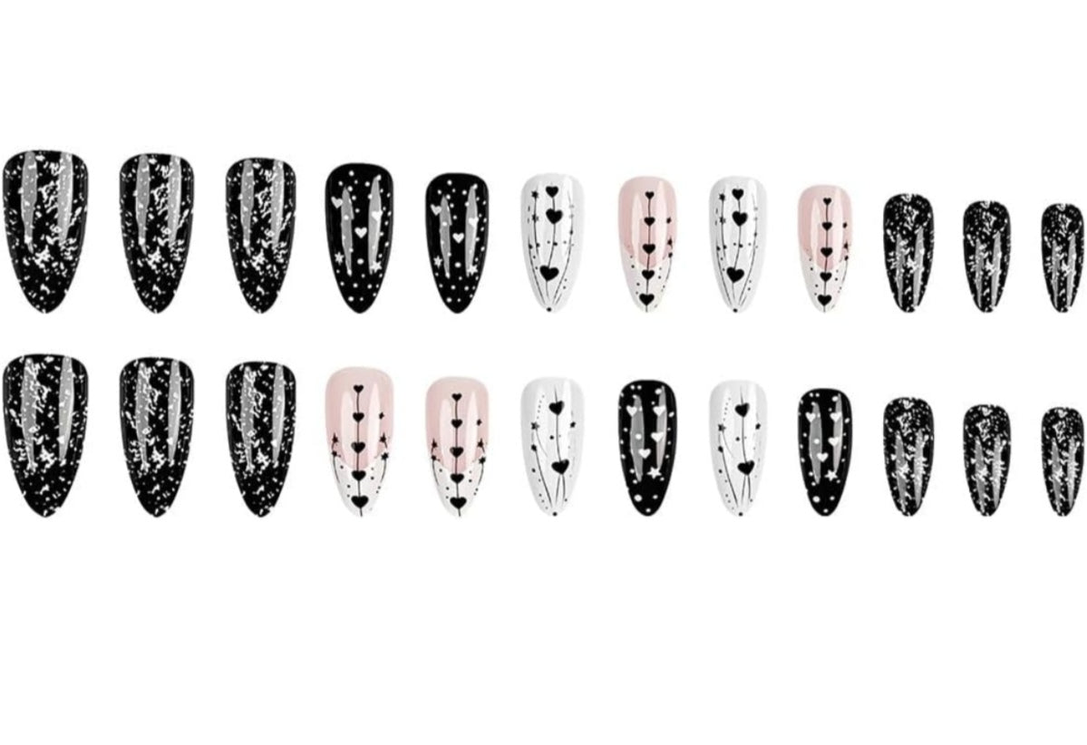 Chic Black White Heart Star Valentine's Press-On Nails Acrylic False Nails-Free Shipping