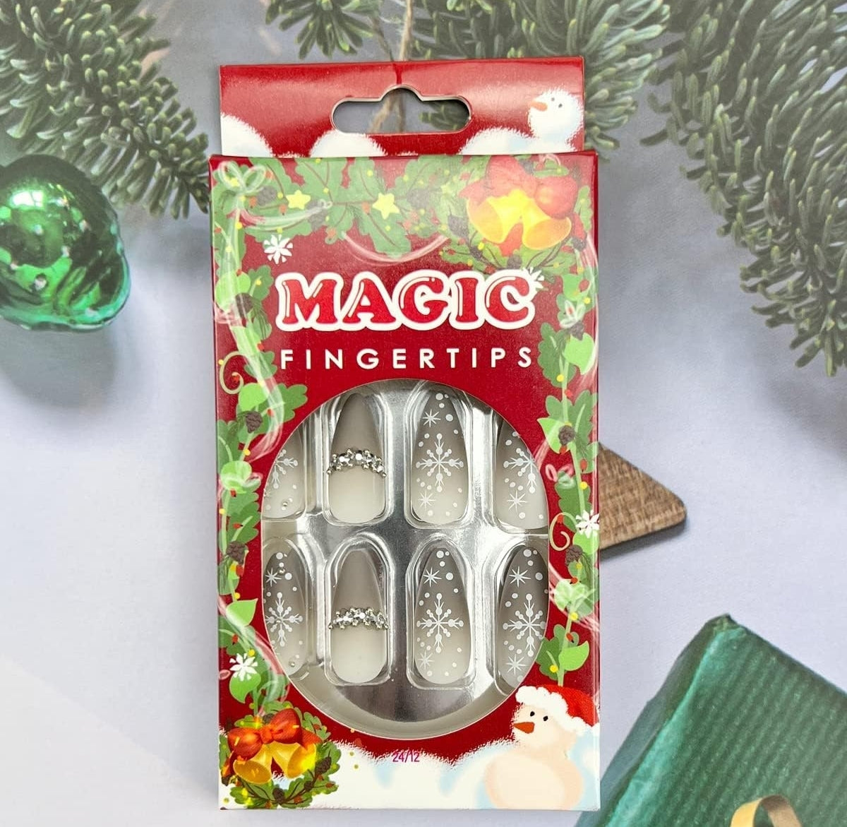 Glitter Snowflake Rhinestone Christmas Press-On Nails Acrylic False Nails-Free Shipping