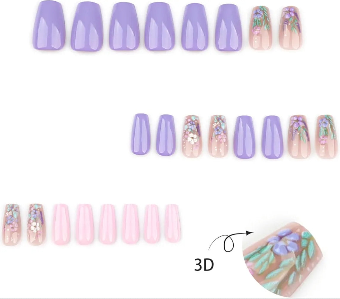 Stylish Colorful Pastel Floral Garden Press-On Nails Fake Artificial Nails 24 Pcs-Free Shipping