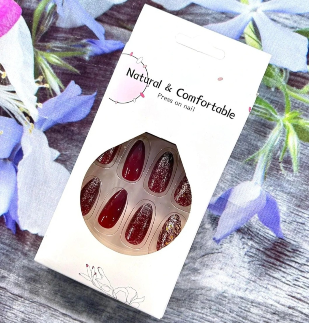 Elegant Red Gold Glitter Press-On Nails Fake Artificial Nails 24 Pcs – Free Shipping