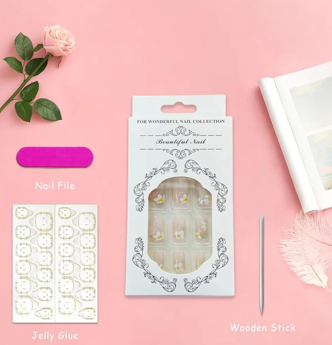 Spring Daisy Floral Tips Press-On Nails Fake Artificial Nails 24 Pcs – Free Shipping