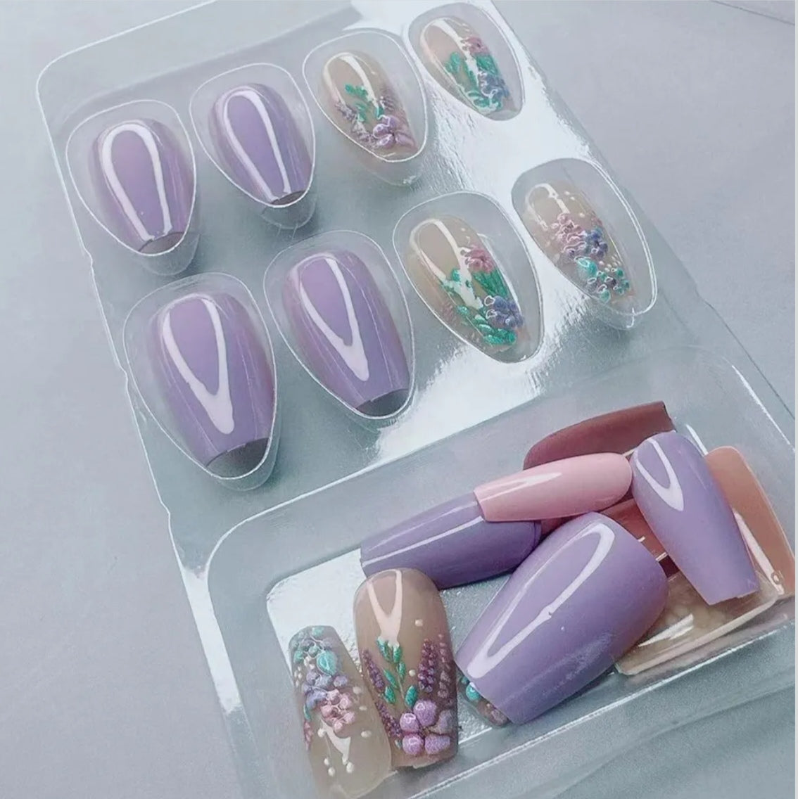 Stylish Colorful Pastel Floral Garden Press-On Nails Fake Artificial Nails 24 Pcs-Free Shipping