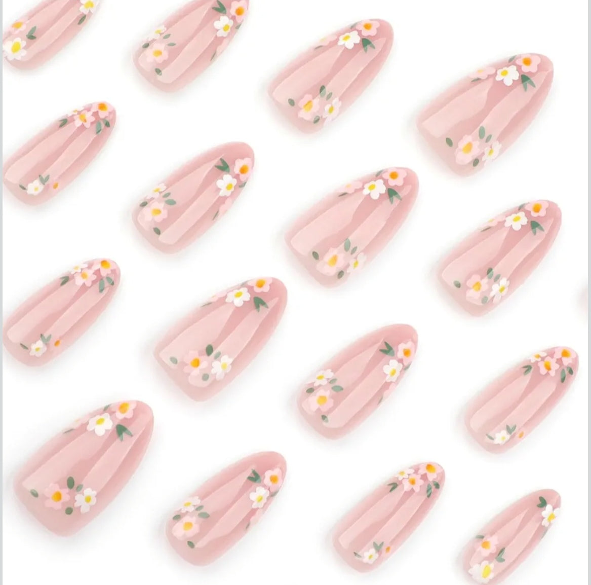 Cute Spring Floral Daisy Blossom Press-On Nails Fake Artificial Nails Set 24 Pcs - Free Shipping