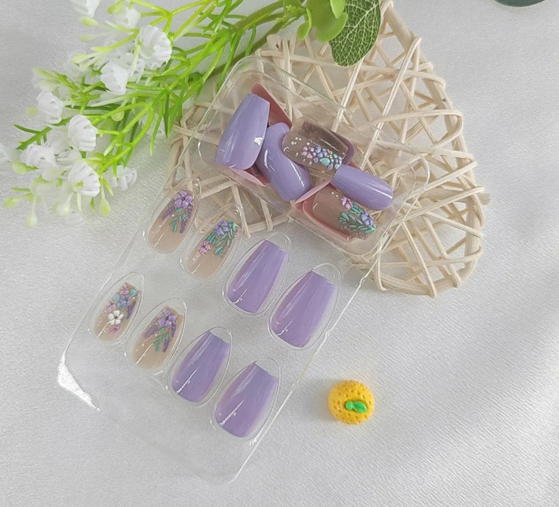 Stylish Colorful Pastel Floral Garden Press-On Nails Fake Artificial Nails 24 Pcs-Free Shipping