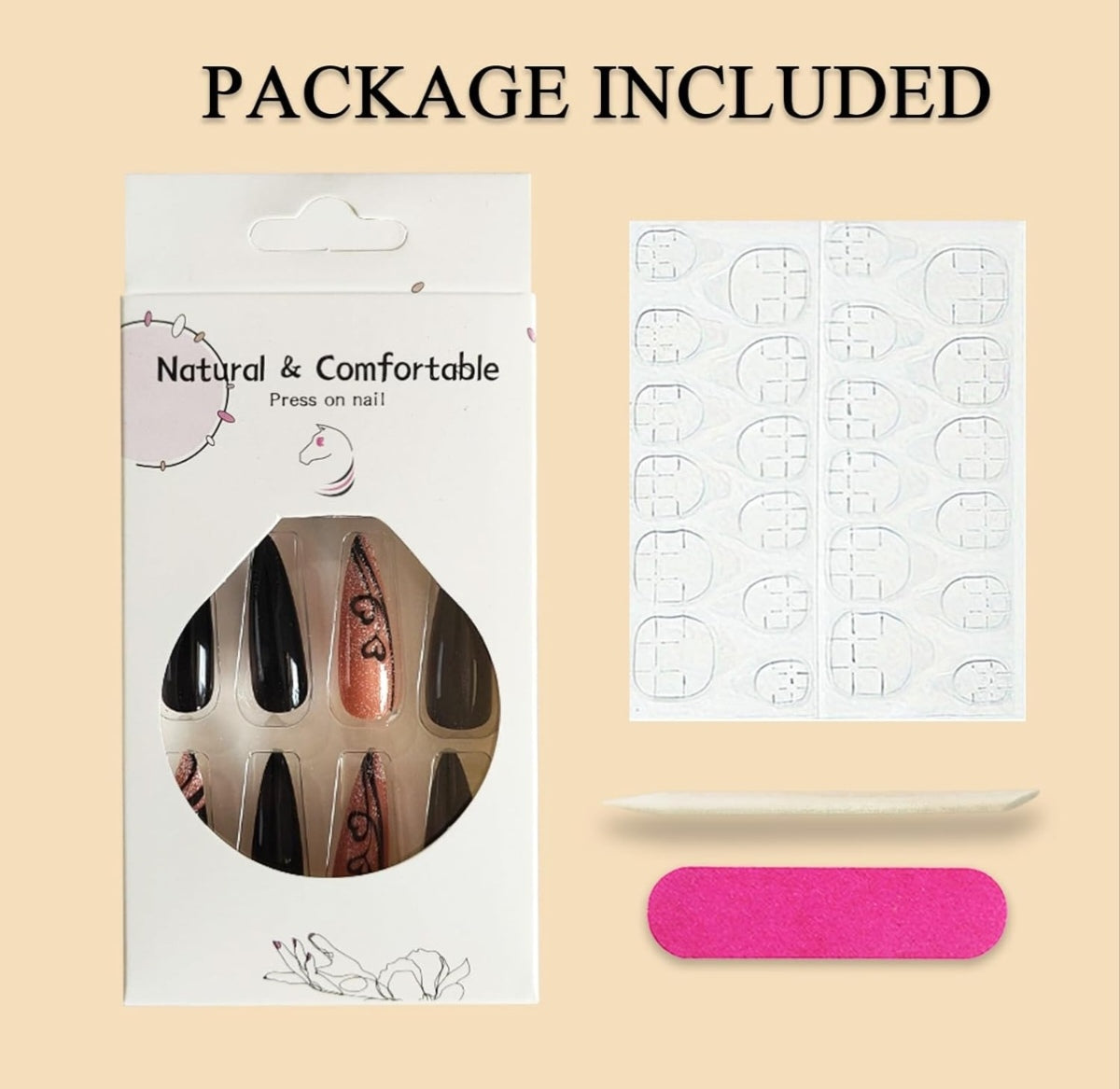 Glamorous Black Brown Heart Glitter Long Stiletto Press-On Nails Acrylic Fake Nails-Free Shipping