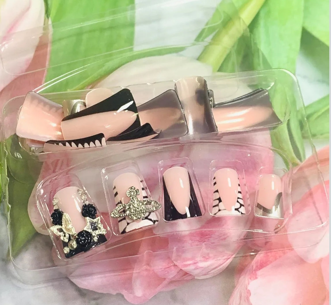 Trendy 3D Bling Rhinestones Press-On Nails Duck Shape Fake Artificial Nails 24 Pcs-Free Shipping