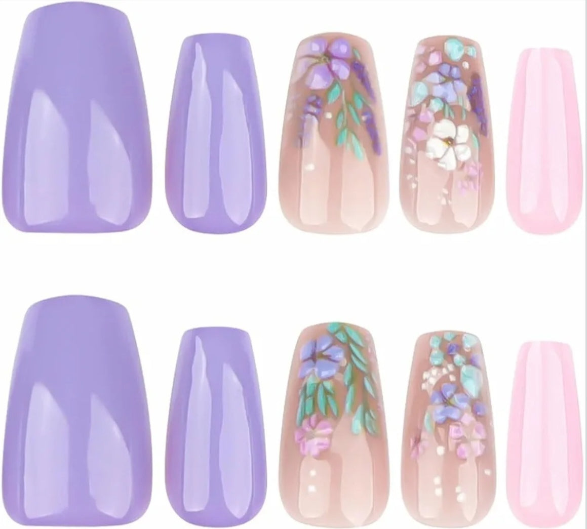 Stylish Colorful Pastel Floral Garden Press-On Nails Fake Artificial Nails 24 Pcs-Free Shipping