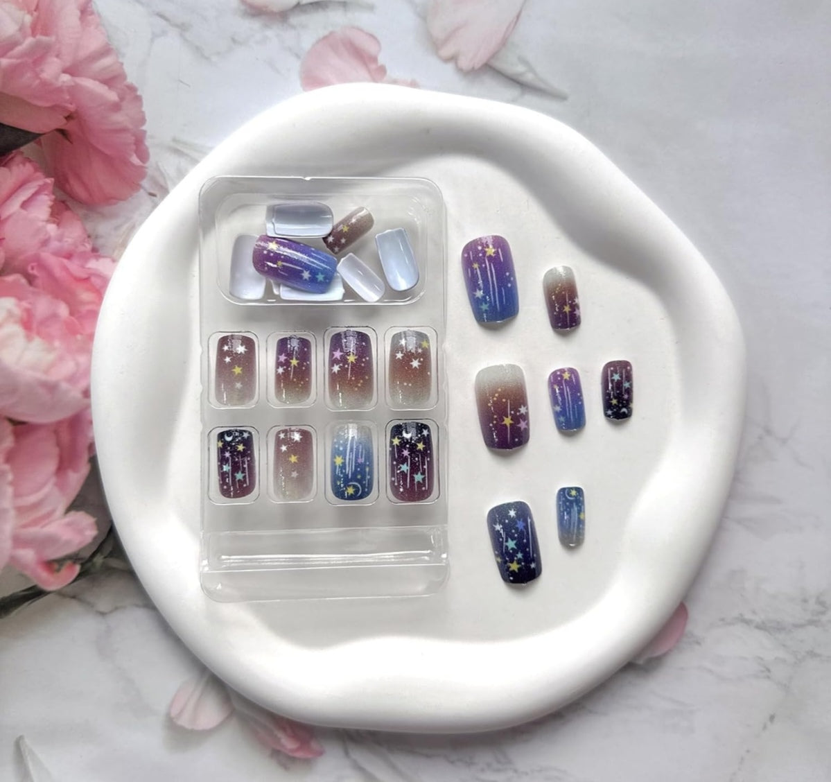 Glitter Star Moon Ombre Press-On Nails Fake Artificial Nails 24 Pcs – Free Shipping
