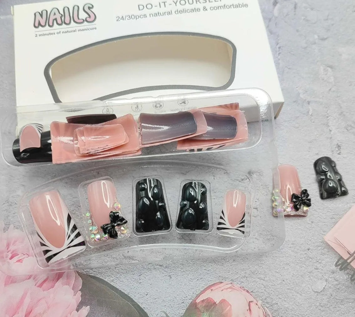 Chic 3D Butterfly Rhinestone Dotted Press-On Nails Duck Shape Fake Artificial Nails 24 Pcs-Free Shipping