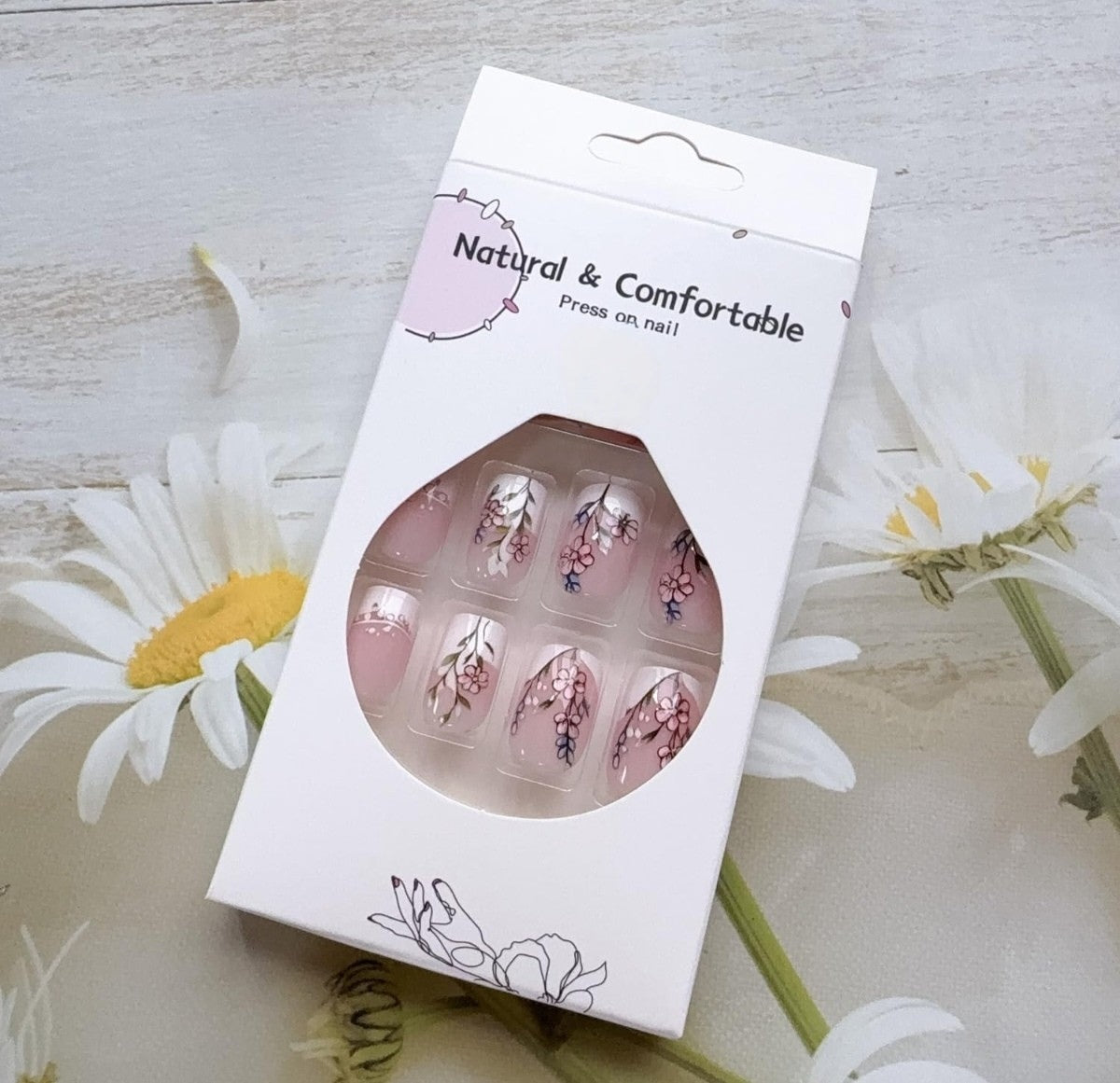 Chic French Floral Tip Press-On Nails Artificial Nails 24 Pcs - Free Shipping
