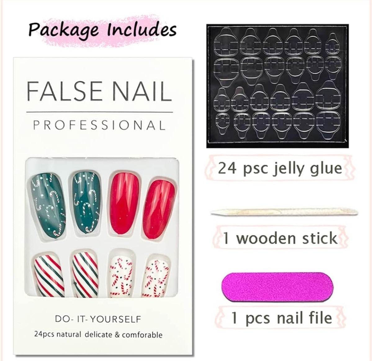 Colorful Candy Cane Stripes Christmas Press-On Nails Acrylic False Nails-Free Shipping