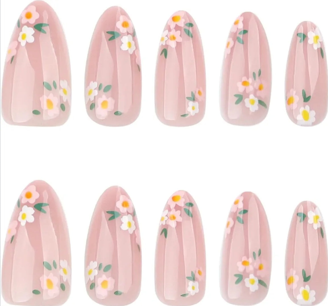 Cute Spring Floral Daisy Blossom Press-On Nails Fake Artificial Nails Set 24 Pcs - Free Shipping