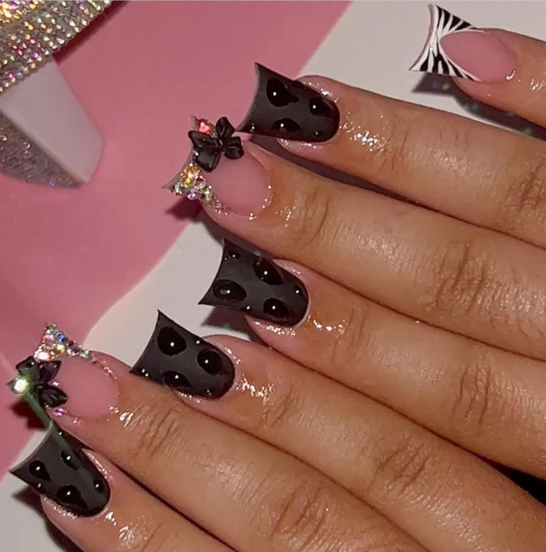 Chic 3D Butterfly Rhinestone Dotted Press-On Nails Duck Shape Fake Artificial Nails 24 Pcs-Free Shipping