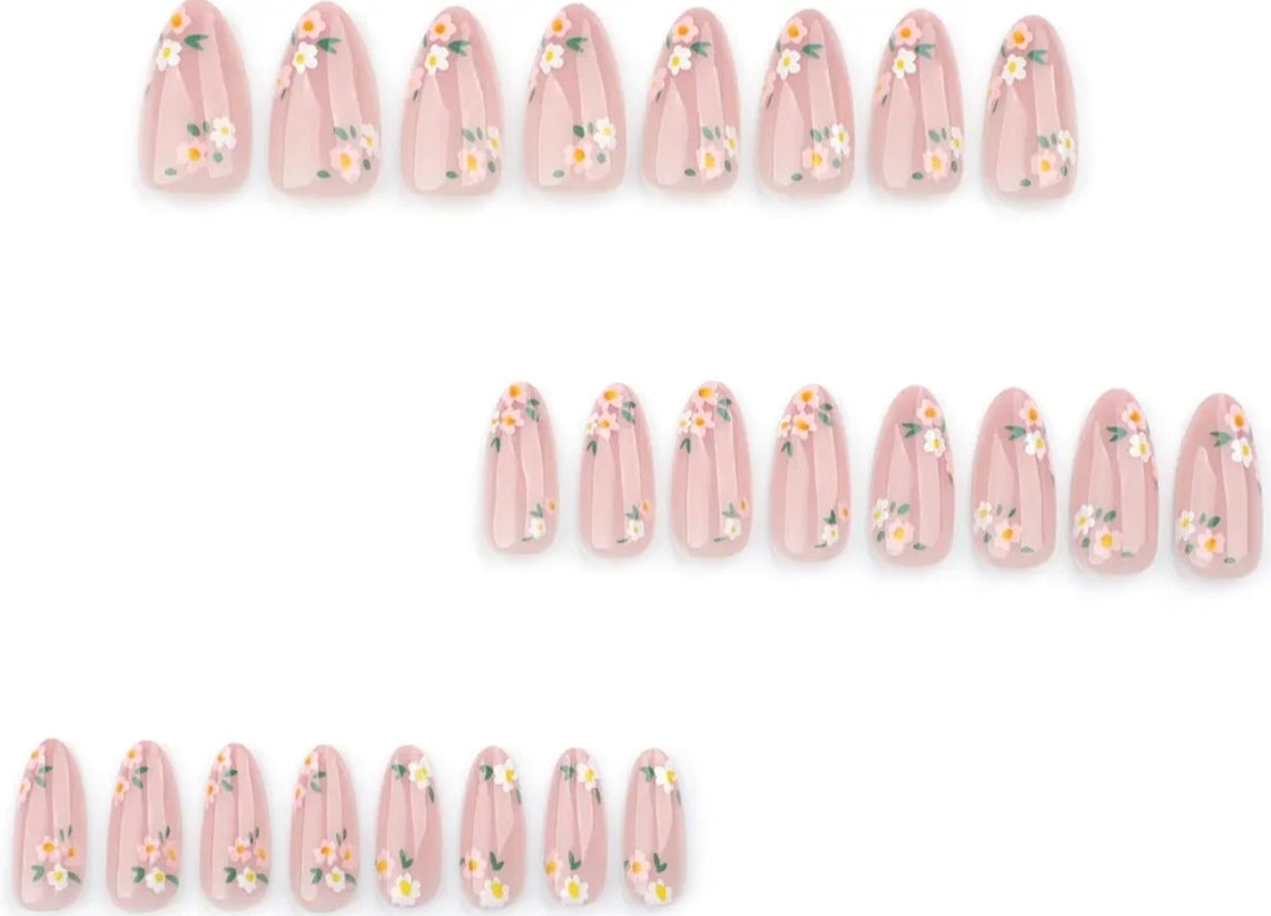 Cute Spring Floral Daisy Blossom Press-On Nails Fake Artificial Nails Set 24 Pcs - Free Shipping
