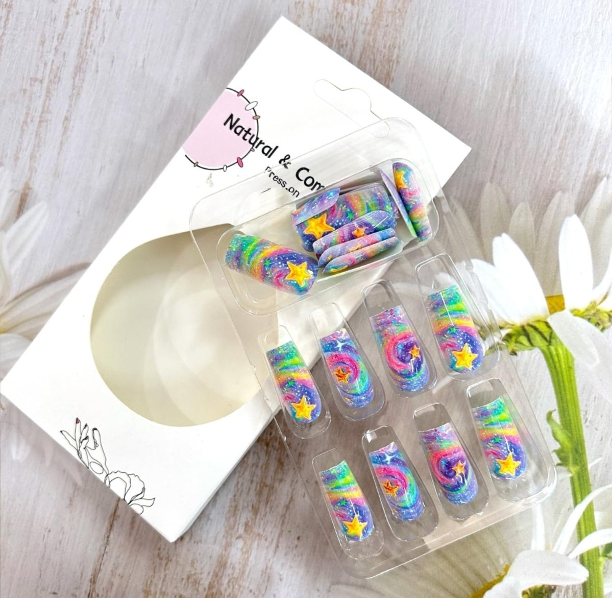 Colorful Glitter Swirl Star Galaxy Press-On Nails Artificial Nails 24 Pcs-Free Shipping