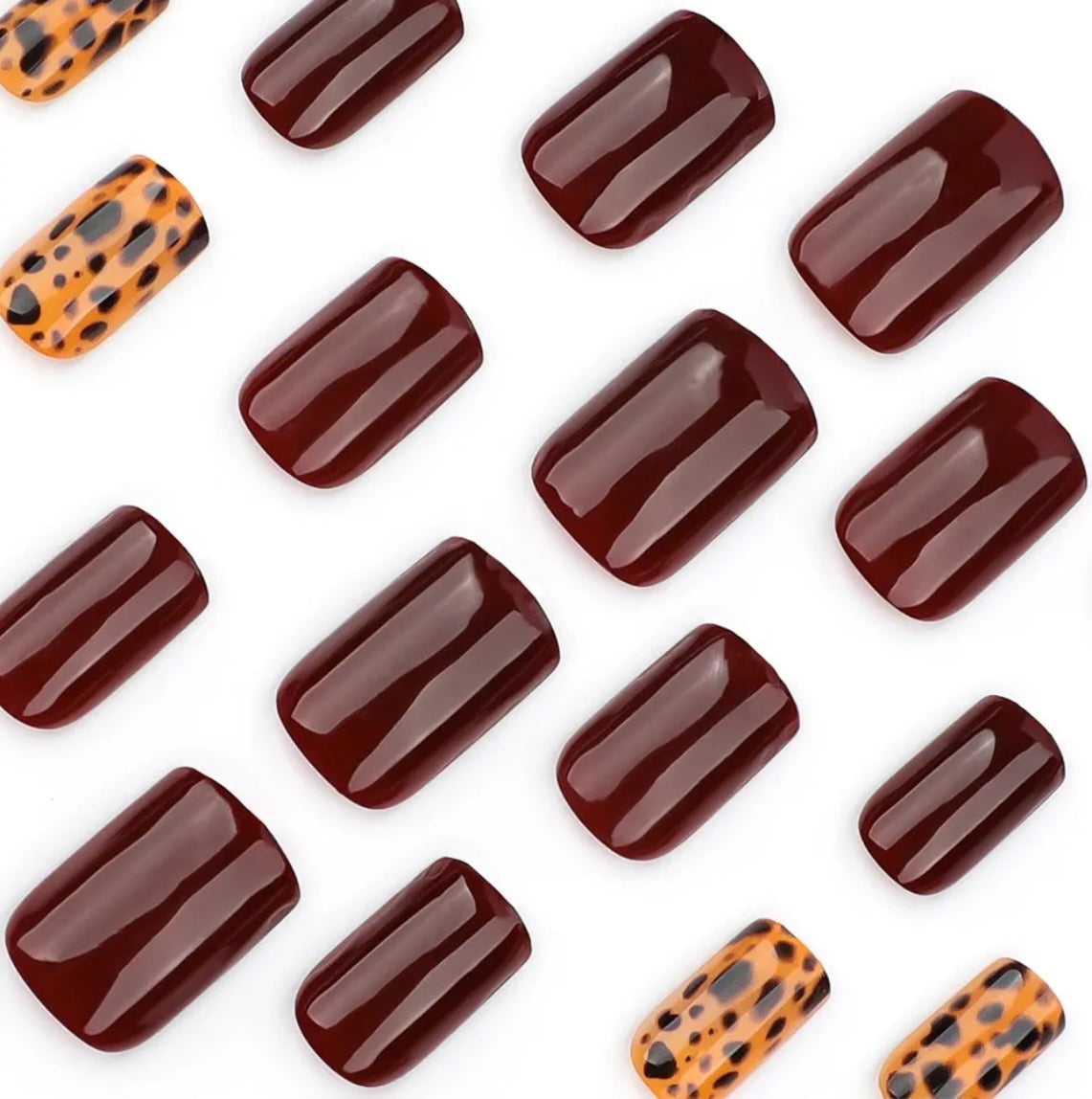 Chic Burgundy Leopard Print Press-On Nails Fake Artificial Nails 24 Pcs - Free Shipping