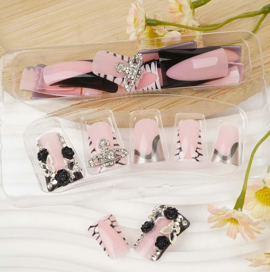 Trendy 3D Bling Rhinestones Press-On Nails Duck Shape Fake Artificial Nails 24 Pcs-Free Shipping