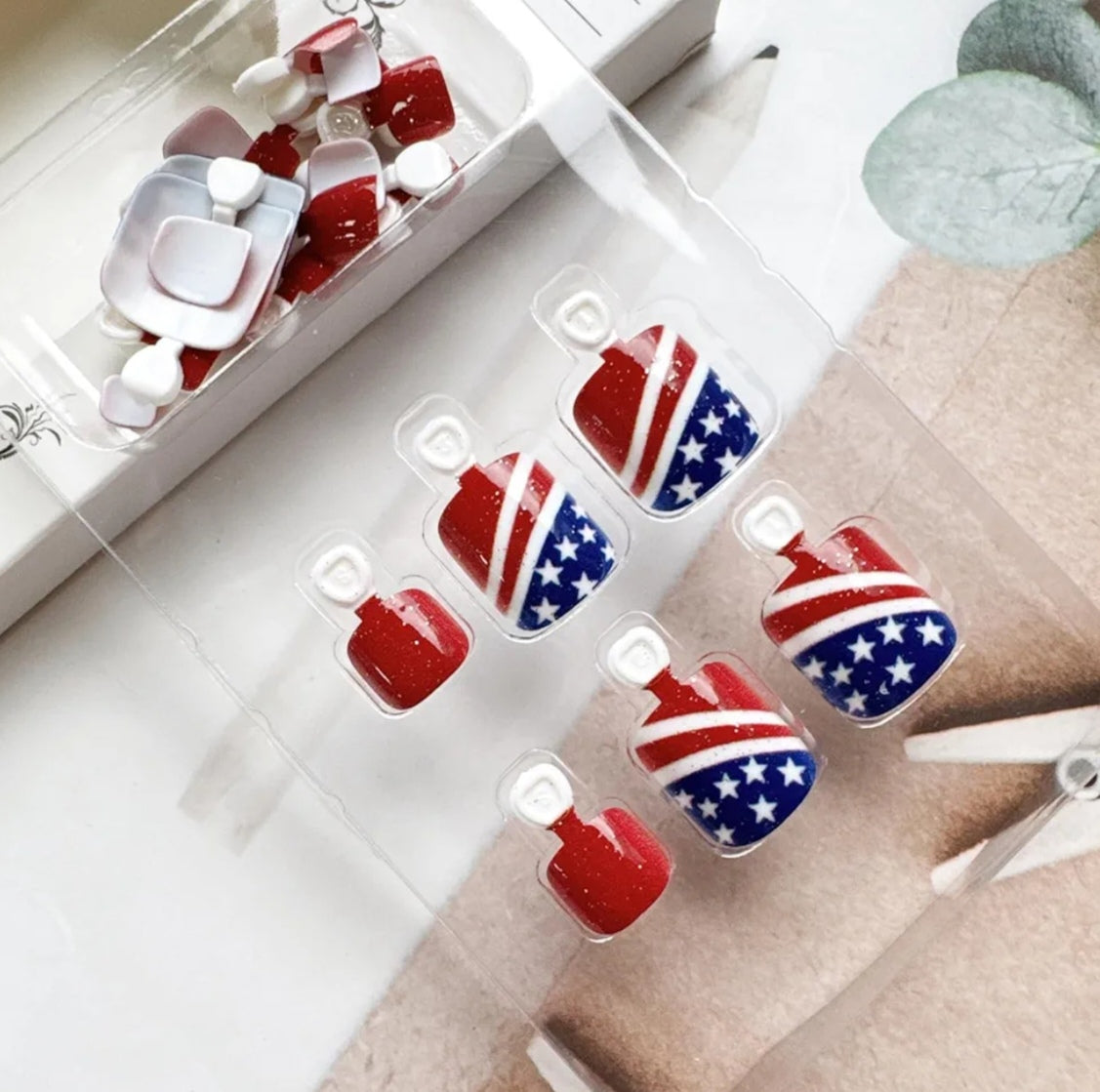 Trendy Red Glitter Patriotic Stars Press-On Toenails Fake Artificial Nails 24 Pcs-Free Shipping