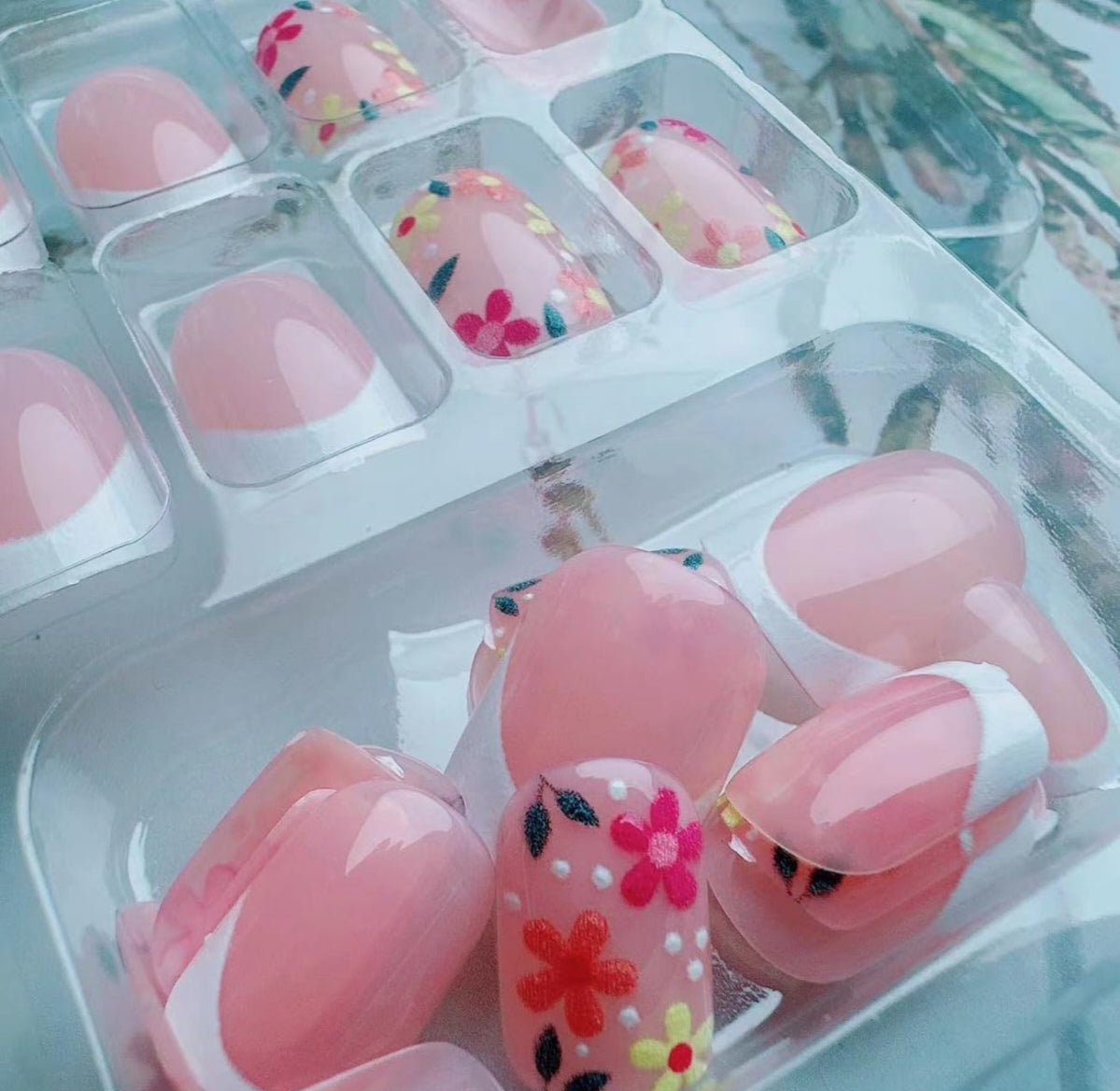 Stylish Spring Flower French Tip Press-On Nails Fake Artificial Nails 24 Pcs-Free Shipping