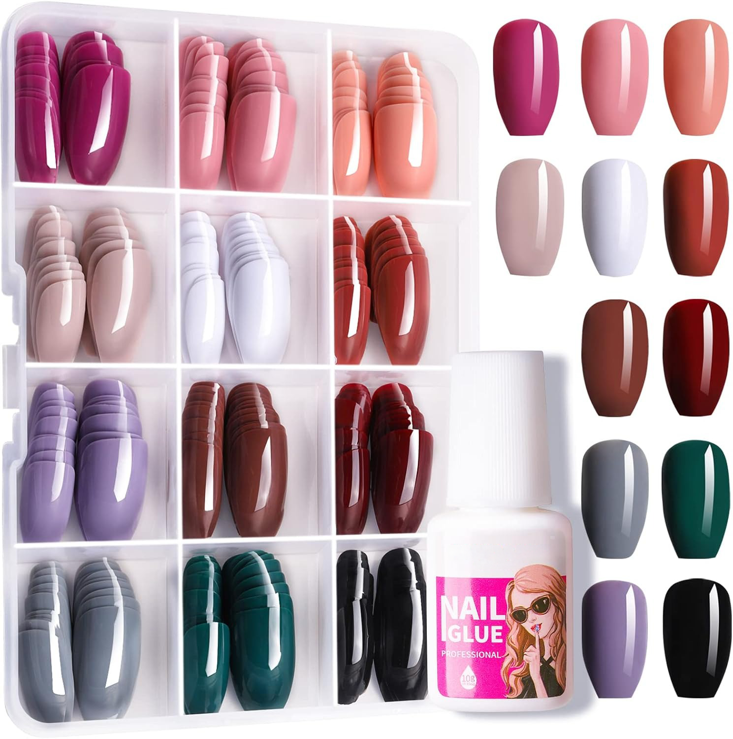 288pcs Glossy Ballerina Medium Glue Press-On Nails Kit Acrylic False Nails Set-Free Shipping