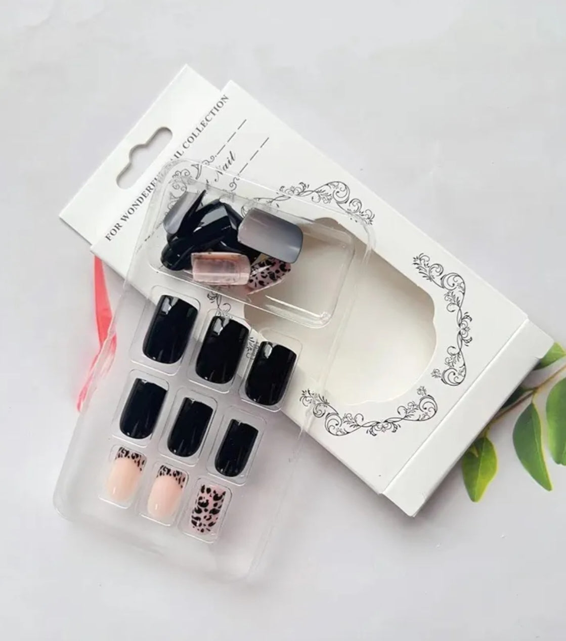 Black French Tip Leopard Print Press-On Nails Fake Artificial Nails 24 Pcs – Free Shipping