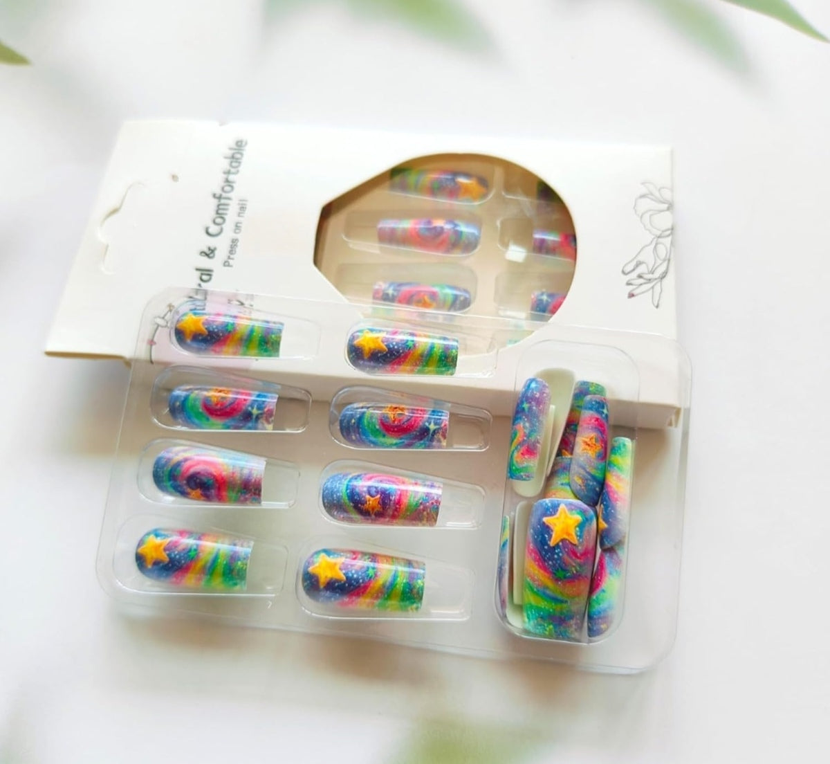 Colorful Glitter Swirl Star Galaxy Press-On Nails Artificial Nails 24 Pcs-Free Shipping