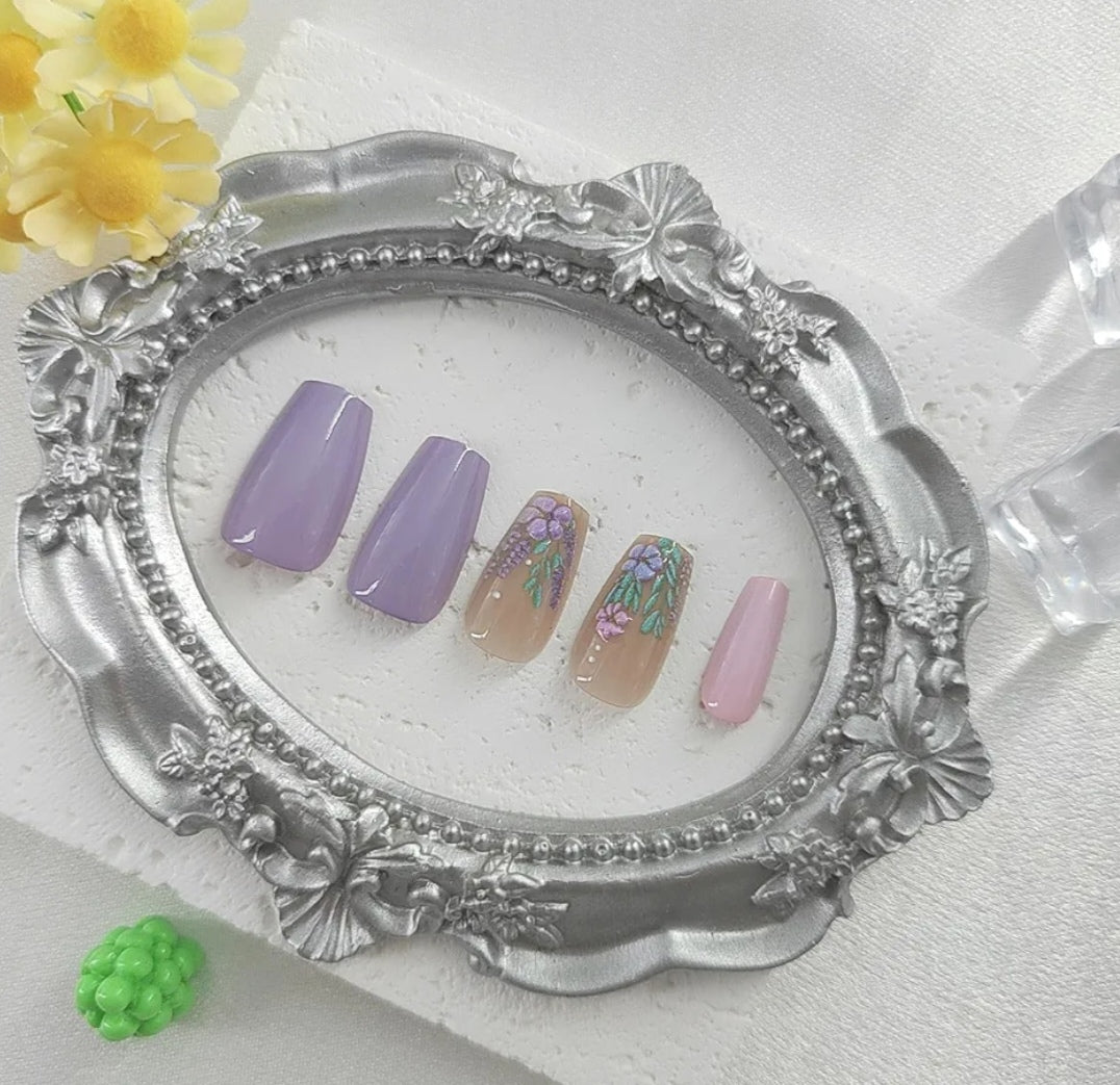 Stylish Colorful Pastel Floral Garden Press-On Nails Fake Artificial Nails 24 Pcs-Free Shipping