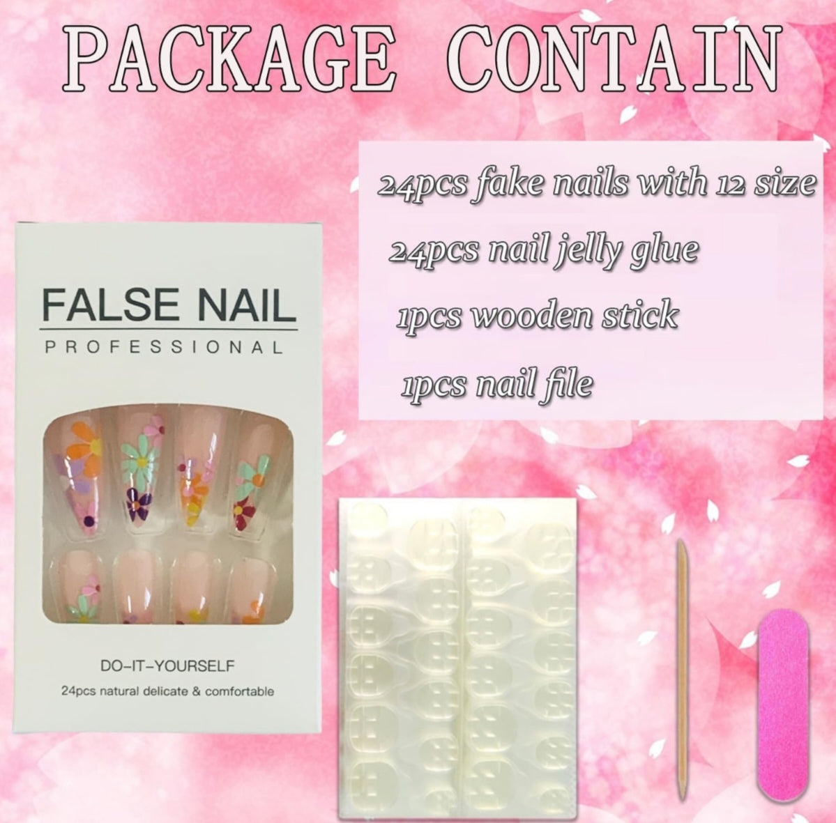 Colorful Floral Blooms Long Stiletto Press-On Nails Acrylic False Nails-Free Shipping