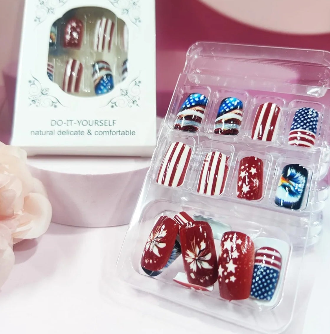 Patriotic Eagle USA Flag Press-On Nails Fake Artificial Nails 24 Pcs – Free Shipping