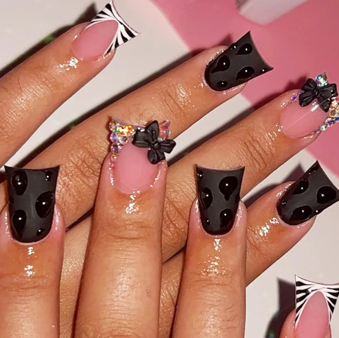 Chic 3D Butterfly Rhinestone Dotted Press-On Nails Duck Shape Fake Artificial Nails 24 Pcs-Free Shipping