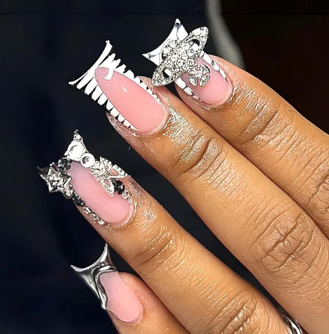 Trendy 3D Bling Rhinestones Press-On Nails Duck Shape Fake Artificial Nails 24 Pcs-Free Shipping