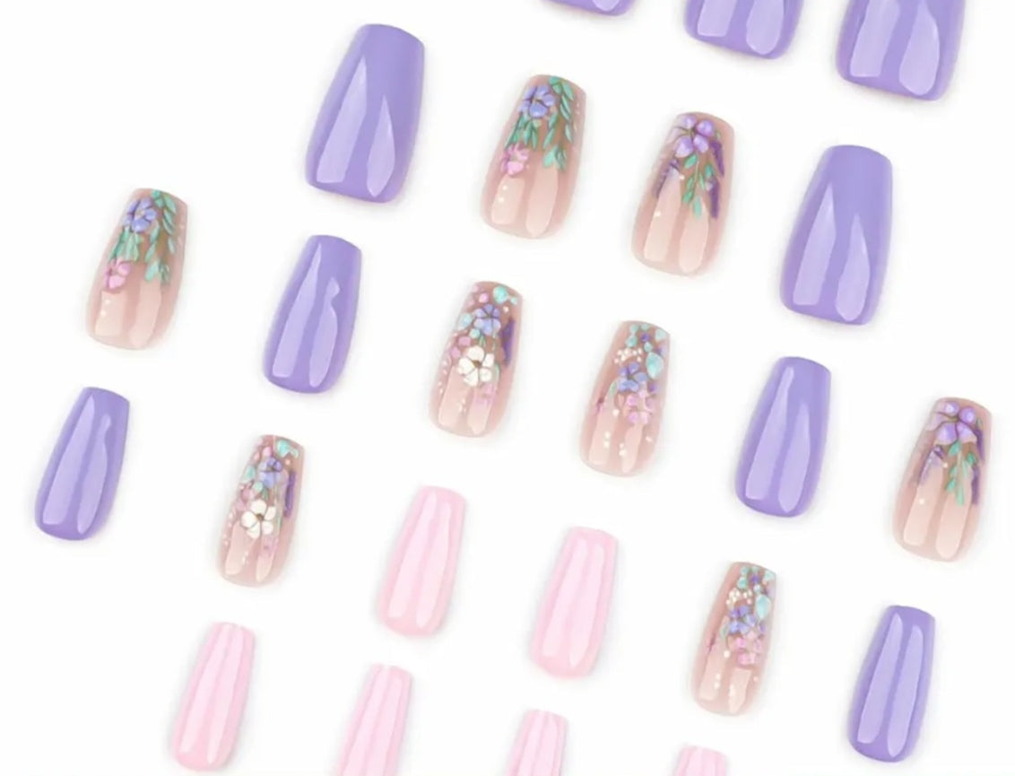 Stylish Colorful Pastel Floral Garden Press-On Nails Fake Artificial Nails 24 Pcs-Free Shipping