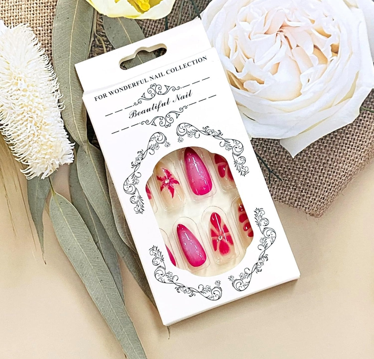 Elegant Pink 3D Floral Rhinestone Press-On Nails Fake Nails 24 Pcs - Free Shipping