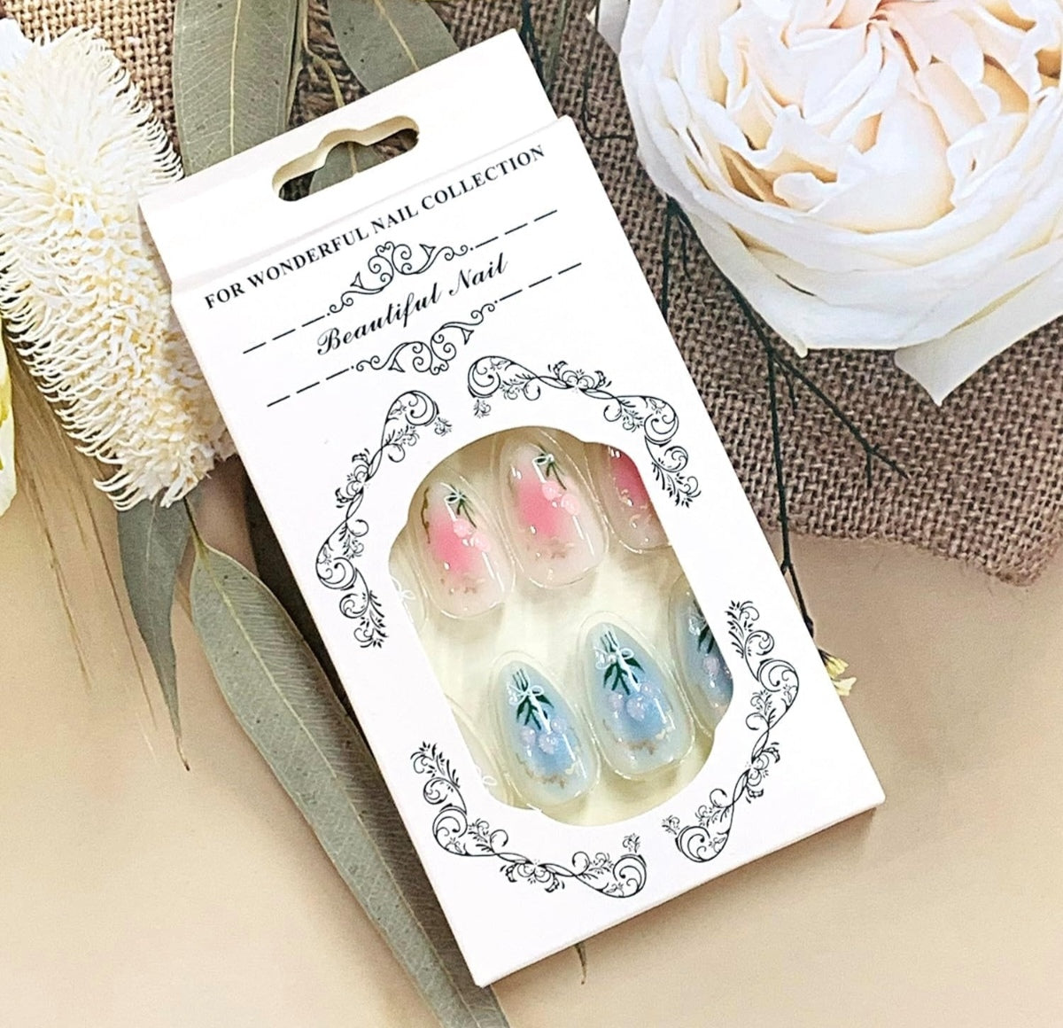 Cute Floral 3D Butterfly Almond Rhinestones Press-On Nails Artificial Nails 24 Pcs - Free Shipping