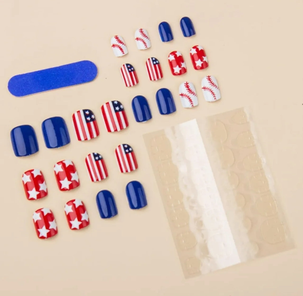 Stylish Patriotic Baseball American Flag Press-On Nails Fake Artificial Nails 24 Pcs-Free Shipping