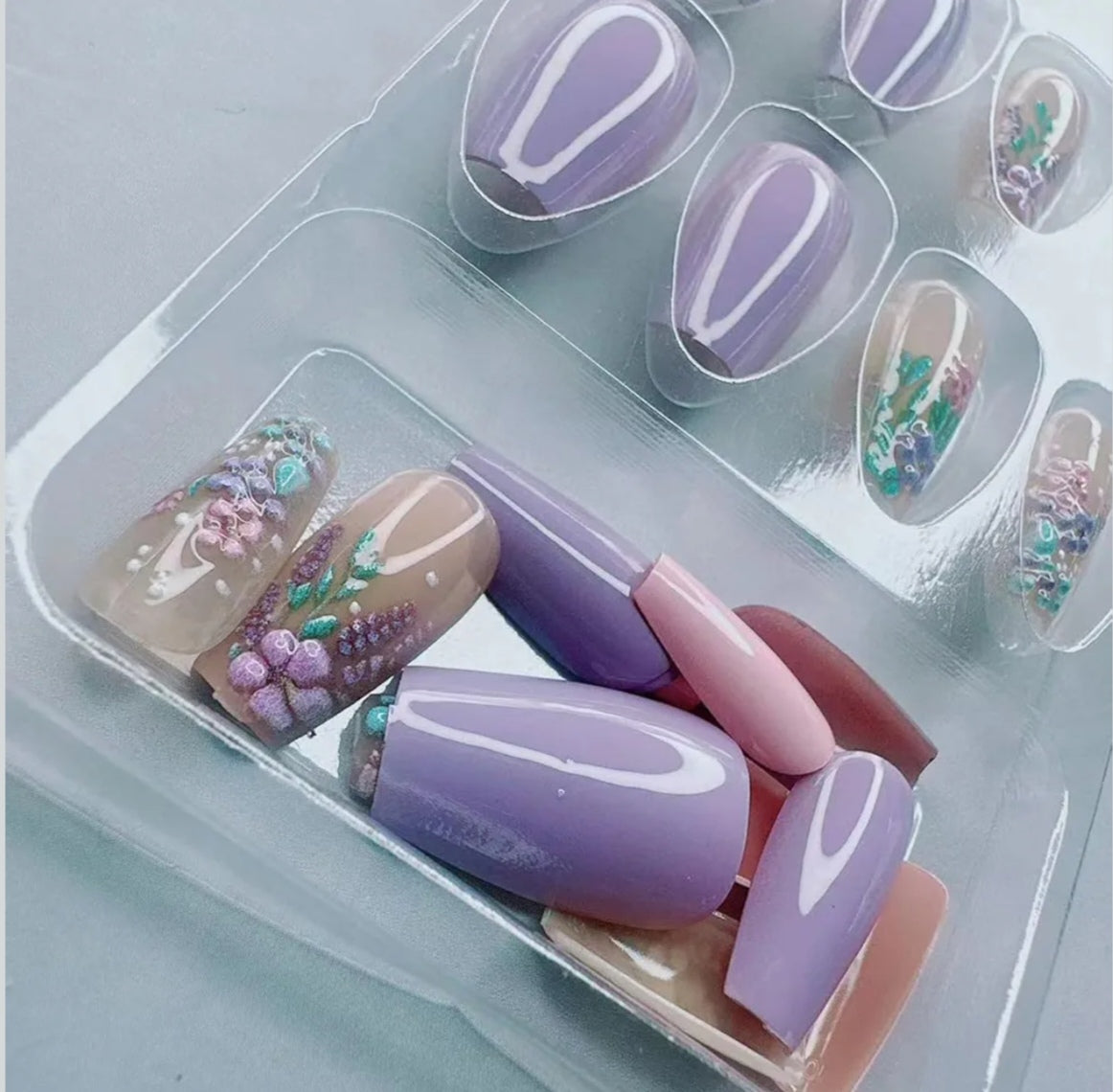 Stylish Colorful Pastel Floral Garden Press-On Nails Fake Artificial Nails 24 Pcs-Free Shipping