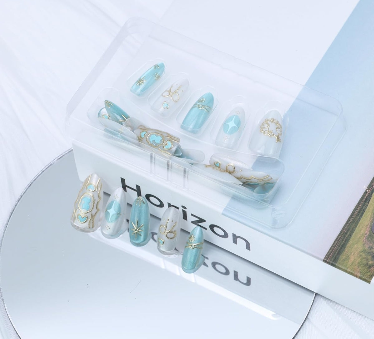 Elegant Blue Glitter 3D Bow Almond Rhinestone Press-On Nails Artificial Nails 30 Pcs - Free Shipping