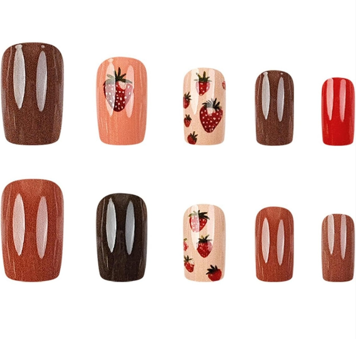 Sophisticated Strawberry Warm Colors Press-On Nails Fake Nails 24 Pcs - Free Shipping