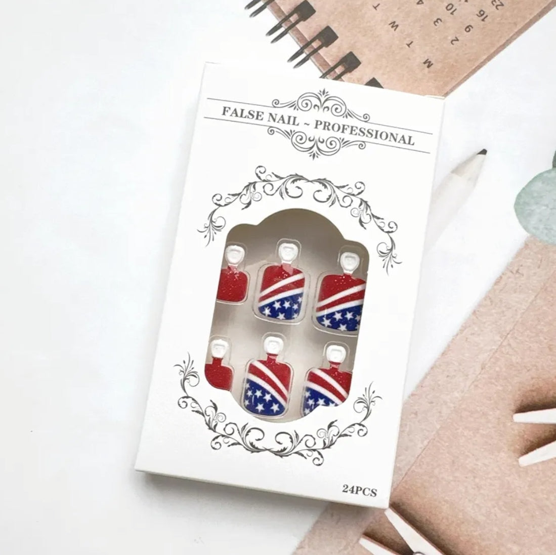 Trendy Red Glitter Patriotic Stars Press-On Toenails Fake Artificial Nails 24 Pcs-Free Shipping