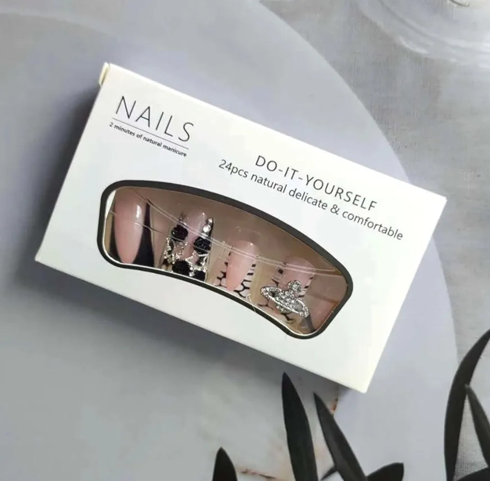 Trendy 3D Bling Rhinestones Press-On Nails Duck Shape Fake Artificial Nails 24 Pcs-Free Shipping