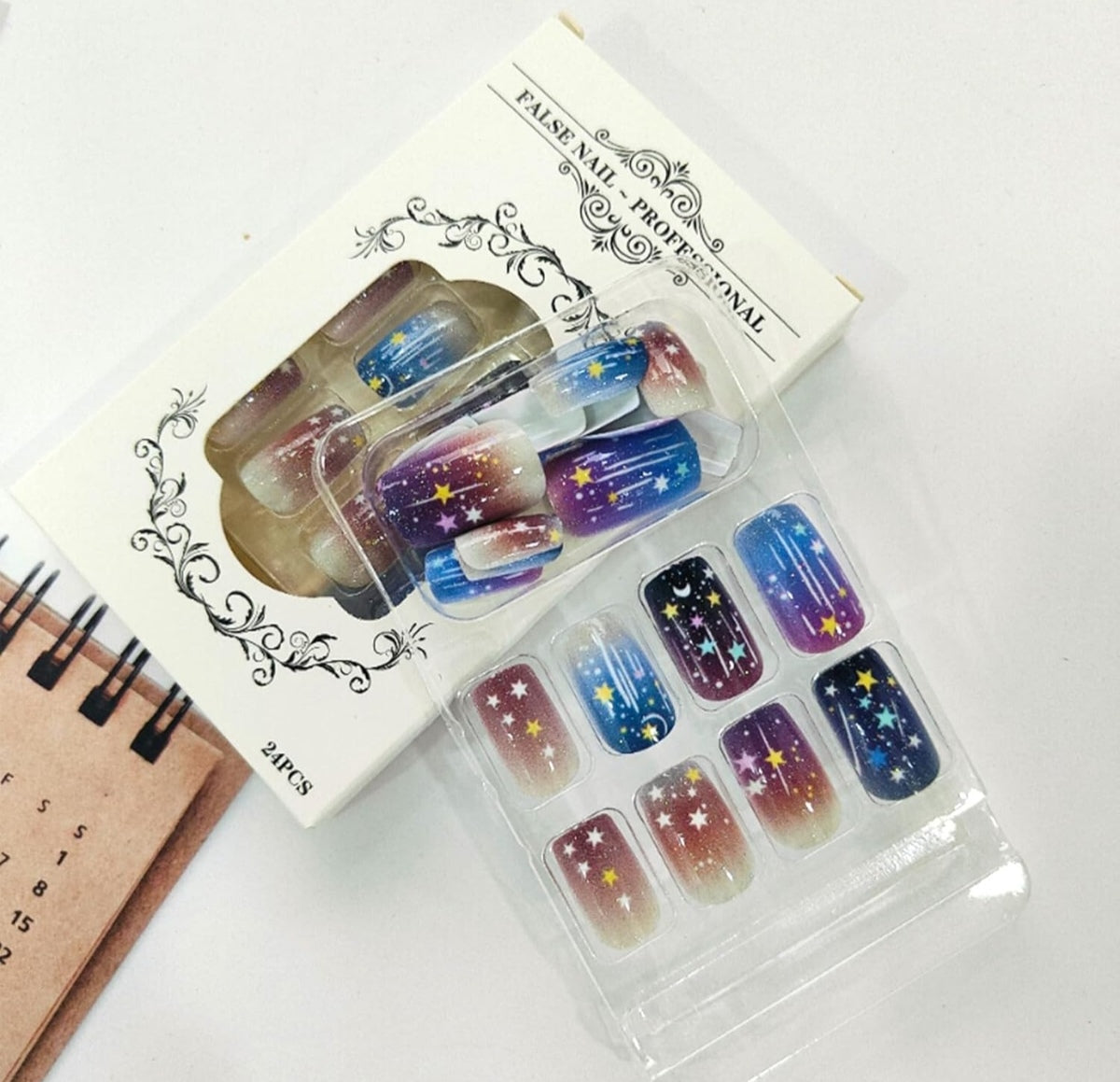 Glitter Star Moon Ombre Press-On Nails Fake Artificial Nails 24 Pcs – Free Shipping