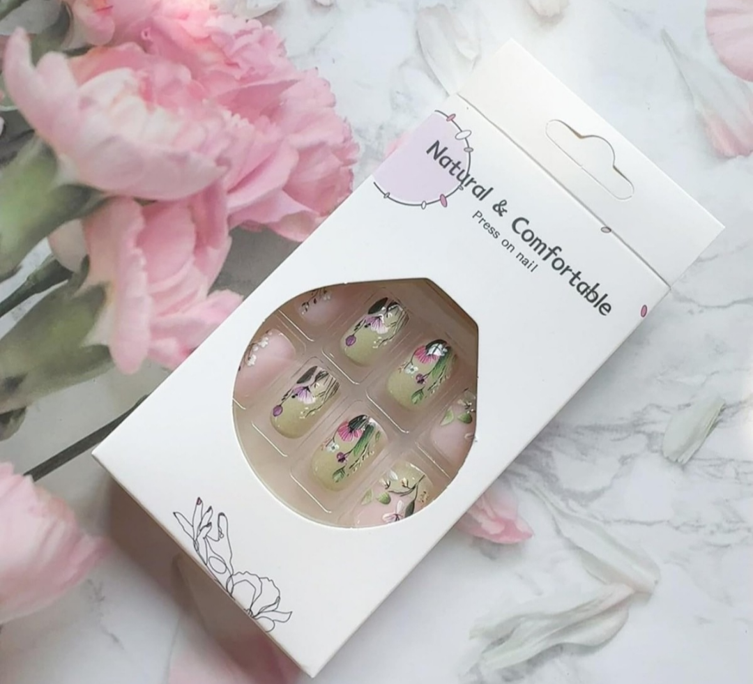 Stunning Hand-Painted Spring 3D Floral Press-On Nails Fake Artificial Nails 24 Pcs – Free Shipping