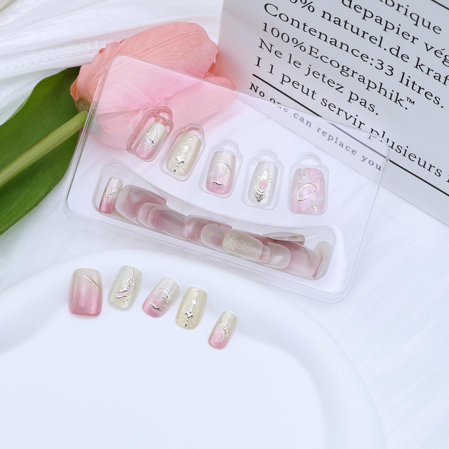 Chic Pink Gold 3D Abstract Square Nail Floral Press-On Nails False Nails 30 Pcs - Free Shipping