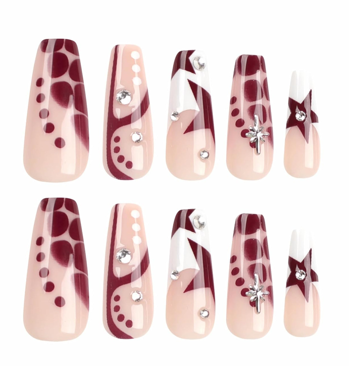 Stylish French Star Rhinestone Press-On Nails Fake Nails 24 Pcs - Free Shipping