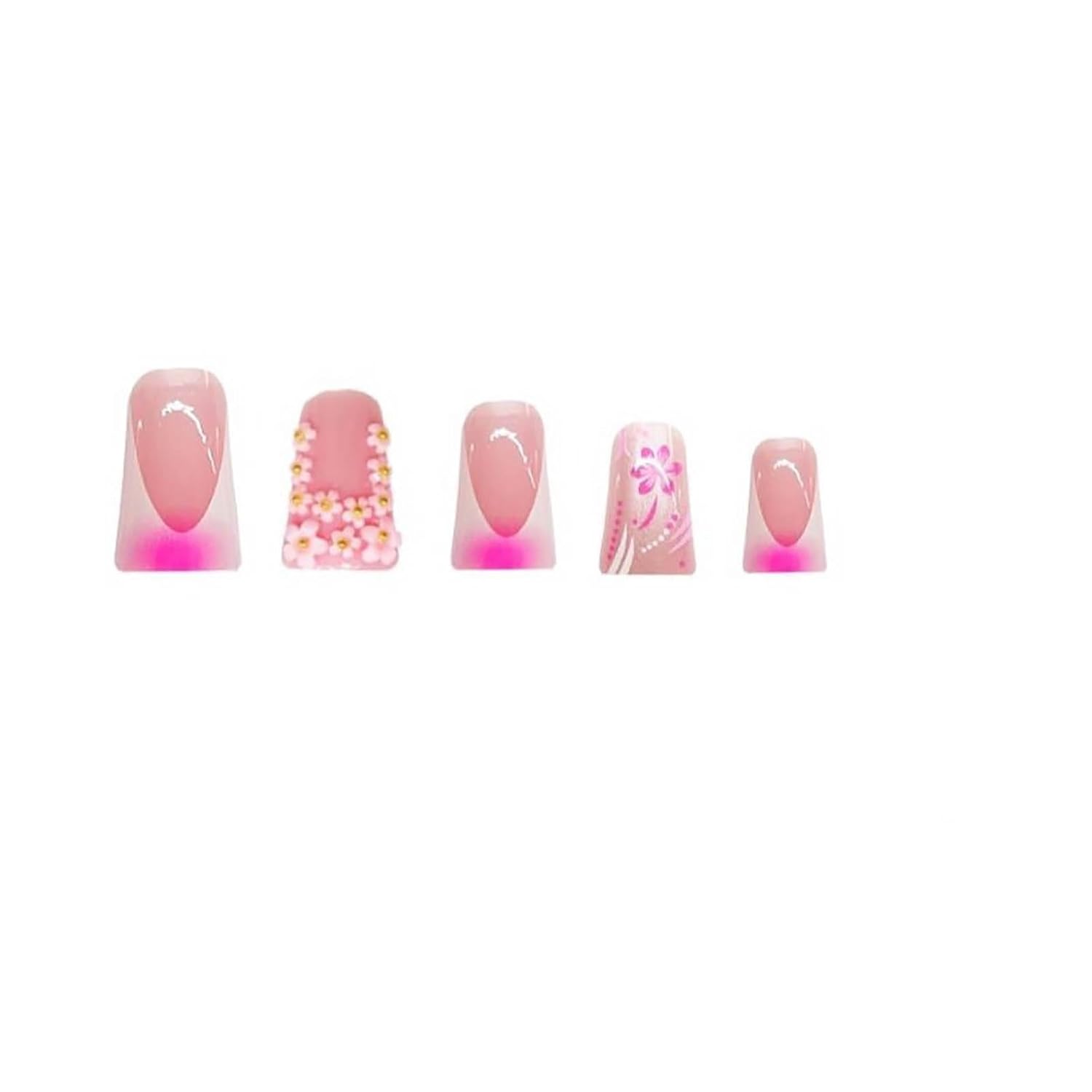 Pink Floral Duck French Press-On Nails Acrylic Fake Nails - Free Shipping