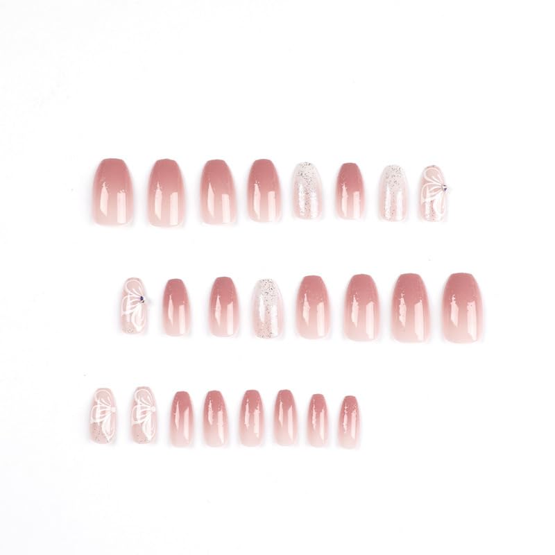 Glamorous Rhinestone Flower Coffin Press-On Nails Acrylic False Nails - Free Shipping