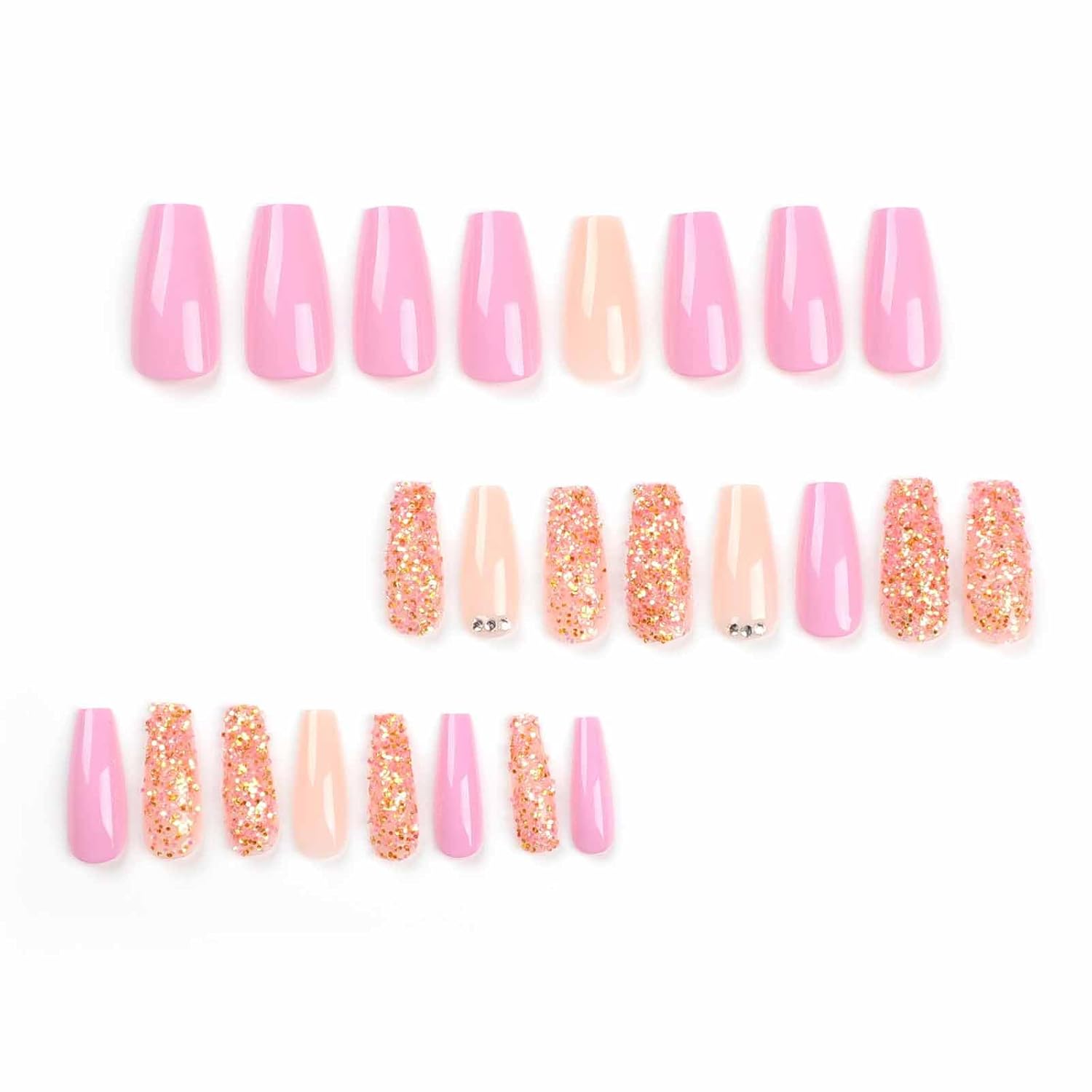 Nude Glitter Press On Medium Coffin False Nails -Free Shipping - Lady Luana Luxe Nails