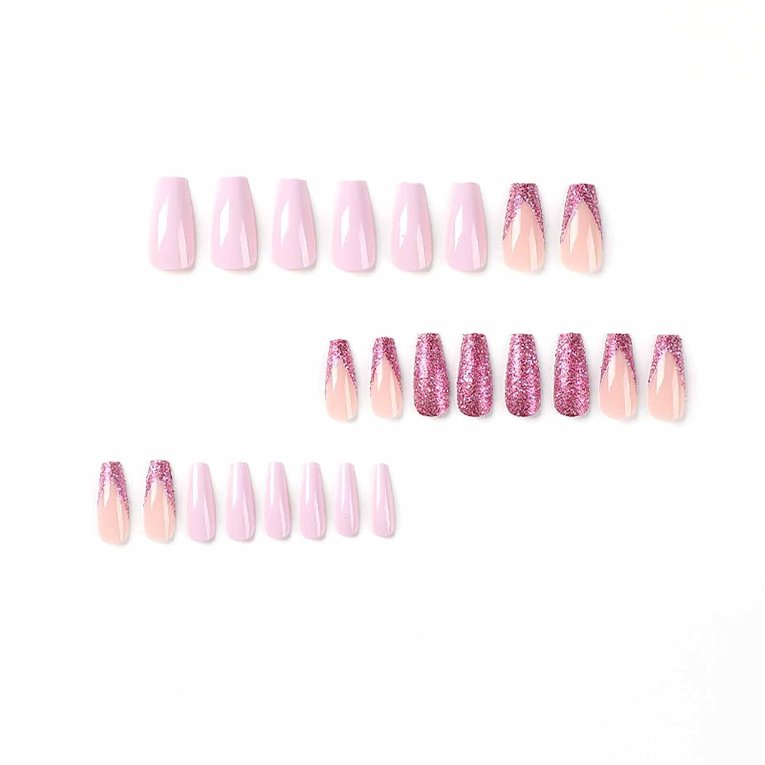 Nude Glitter Press On Medium Coffin False Nails -Free Shipping - Lady Luana Luxe Nails