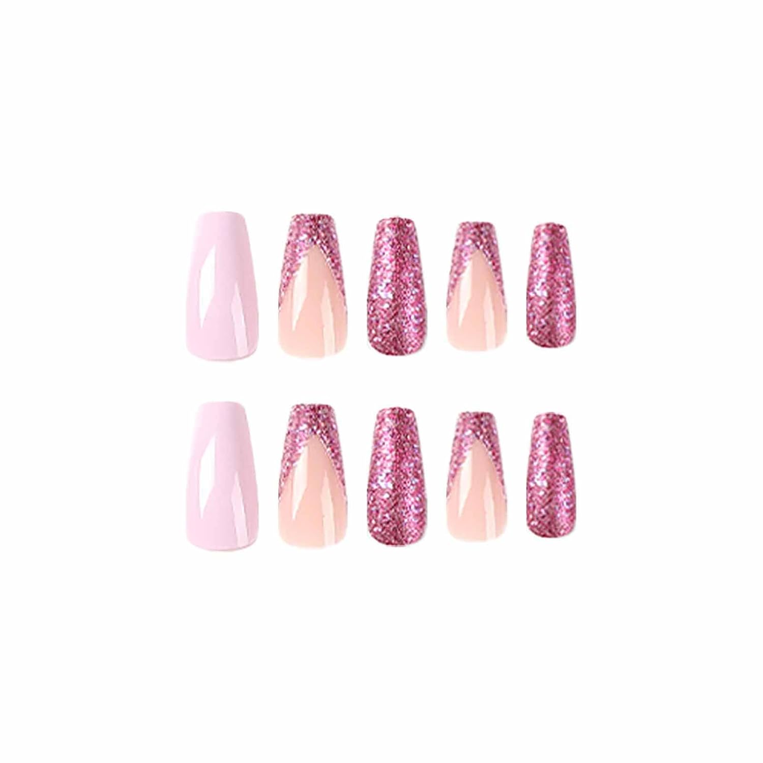Nude Glitter Press On Medium Coffin False Nails -Free Shipping - Lady Luana Luxe Nails
